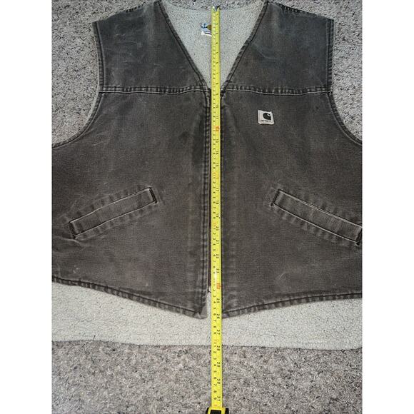 CARHARTT vintage?Vest 2XL Brown Sherpa Lined Duck Canvas Ranch Work Wear Zip Up - Picture 6 of 9